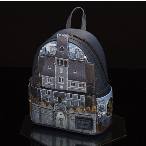 Loungefly Addams Family Wednesday Nevermore Academy Castle Glow Mini Backpack - Picture 4 of 13